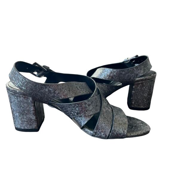 Zara Sandals Womens Size 36 Silver Strappy Block Heels Holiday Dressy Metallic - Picture 2 of 8